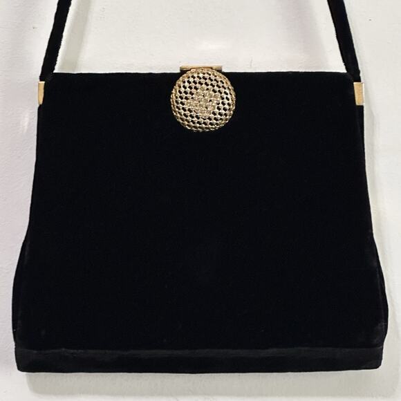 Vintage‎ Purse Evening Bag Made in Paris Black Velvet Dinner Show Cocktail Party - Picture 2 of 8